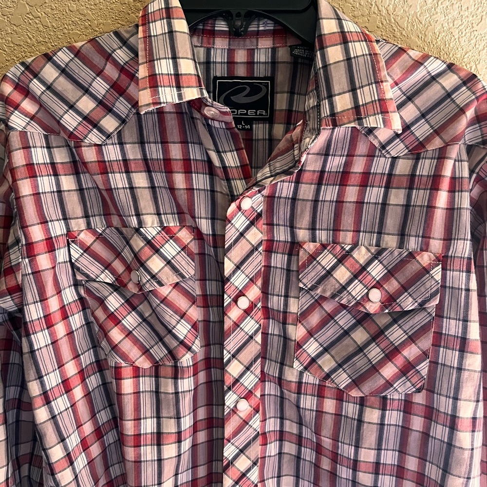 ROPER WESTERN Rodeo Pearl Snap Up Long Sleeve Shirt Size Youth Boys L. (12-14)
